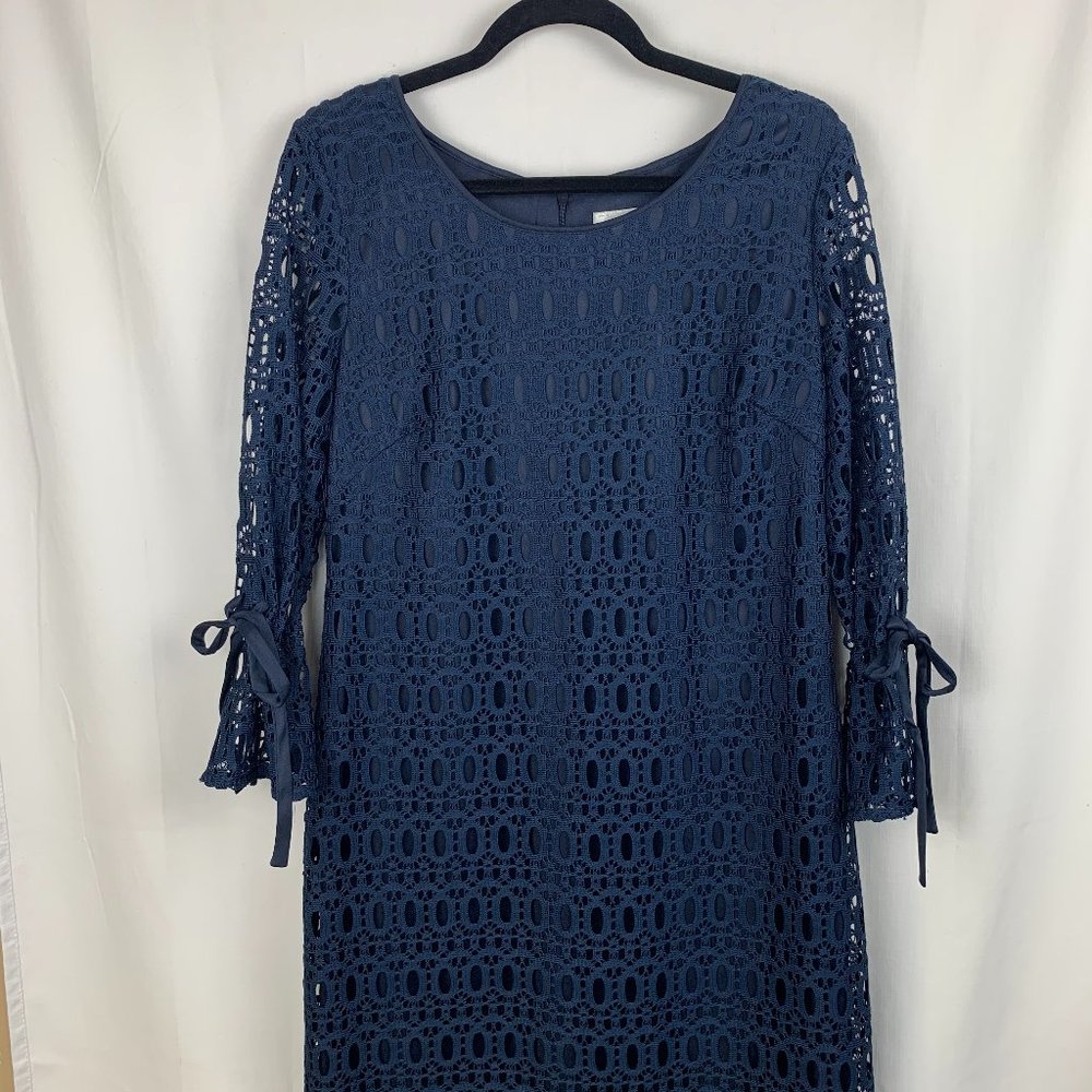 Dress Barn NWT Blue Lace Dress RIBBON Sleeve S 14